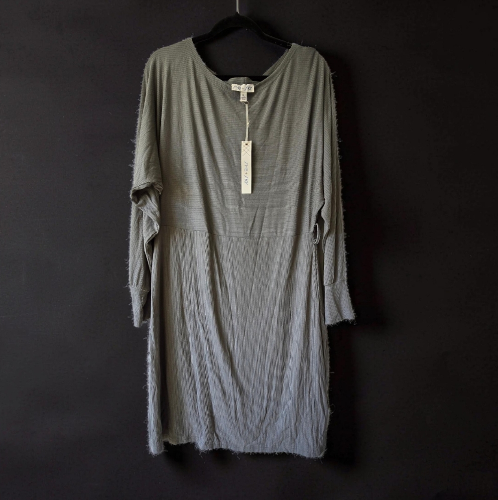 Nwt She + Sky Ribbed Knee Length Midi Soft Batwing Dress Xl